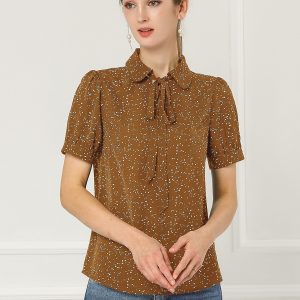 Retro Dots Bow Tie Peter Pan Collar Chiffon Blouse Brown/L - Allegra K catalog