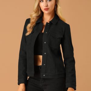 Faux Suede Turn-Down Collar Flap Pocket Snap Button Jacket Black/L - Allegra K catalog