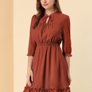 Ruffle Hem 3/4 Sleeve A-Line Smocked Midi Chiffon Dress Candy/S - Allegra K catalog