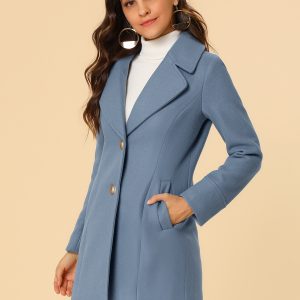 Elegant Notched Shawl Collar Single Breasted Winter Long Coat Gray Blue/XL - Allegra K catalog