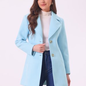 Elegant Notched Shawl Collar Single Breasted Winter Long Coat Light Blue/XL - Allegra K catalog