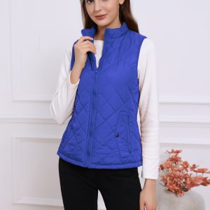 Stand Collar Lightweight Gilet Quilted Zipper Vest Bright Blue/L - Allegra K catalog