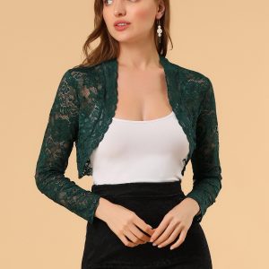 Elegant Sheer Floral Lace Cropped Bolero Shrugs Green/L - Allegra K catalog