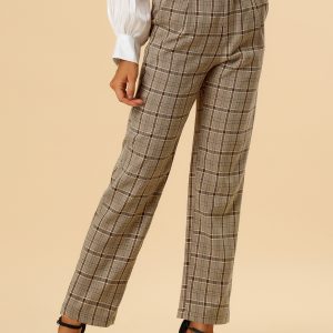 Plaid Elastic Waist Casual Work Office Long Pants Light Brown/L - Allegra K catalog