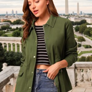 Drawstring Waist Flap Pocket Lightweight Utility Safari Jacket Olive Green/XS - Allegra K catalog