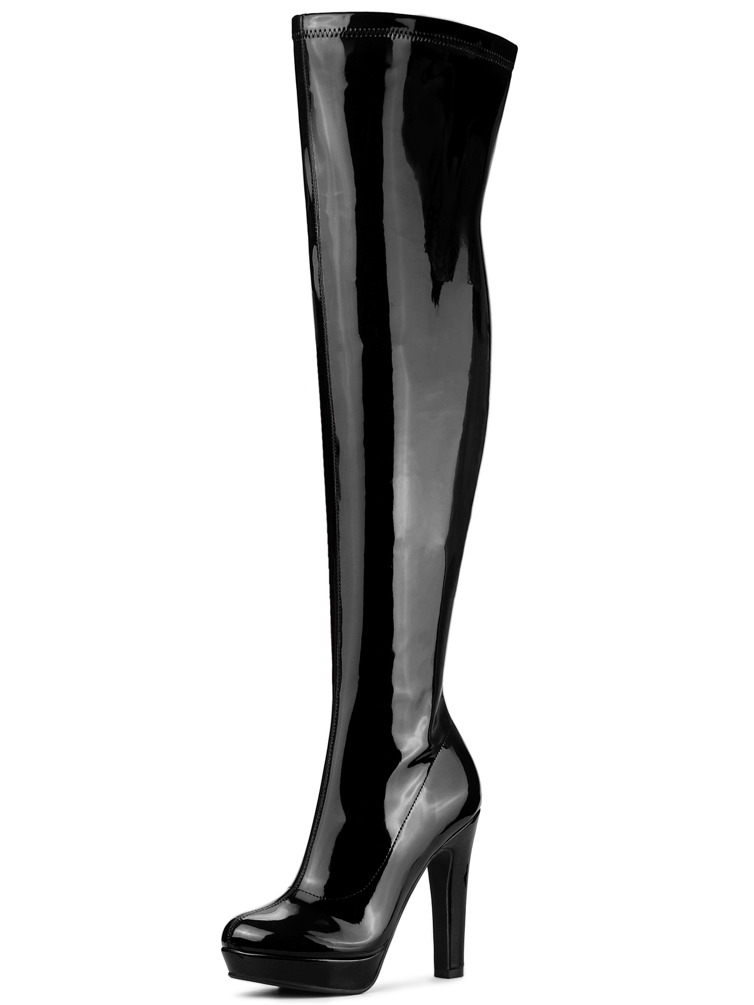 Platform Round Toe Chunky Heel Over The Knee High Boots Black/10 - Allegra K catalog