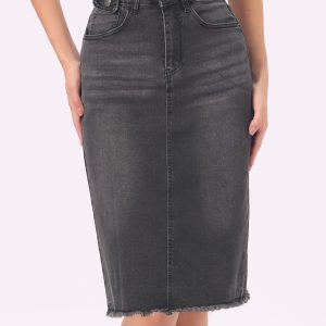 Casual High Waist Back Slit Stretch Denim Midi Jean Skirt Black/M - Allegra K catalog