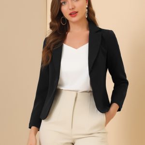 Open Front Office Work Business Crop Suit Blazer Jacket Black/S - Allegra K catalog