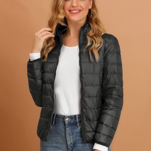 Hooded Packable Long Sleeve Zip Up Down Winter Lightweight Jacket Black/XL - Allegra K catalog