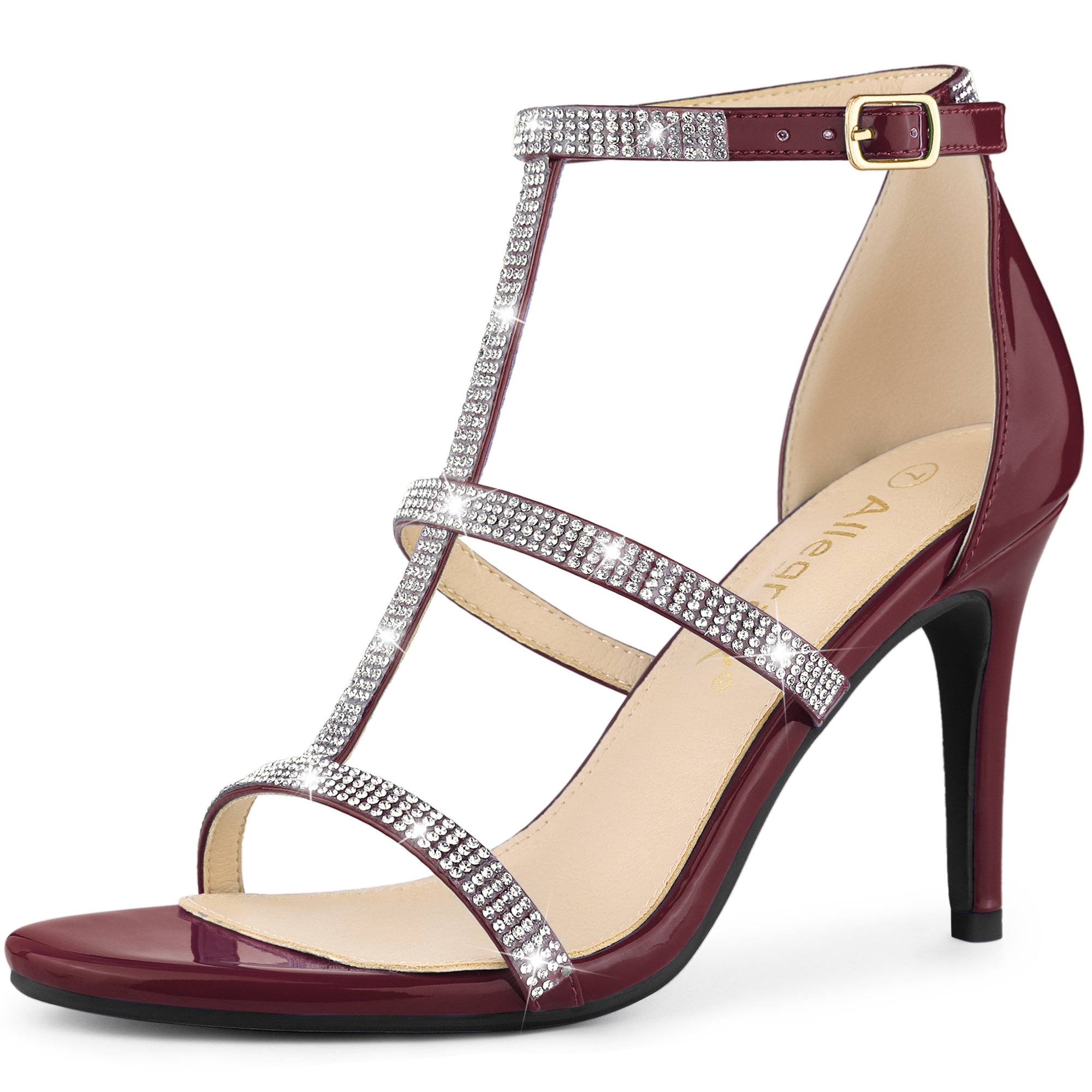 Rhinestone Ankle Strap Stiletto High Heel Sandals Burgundy/8 - Allegra K catalog