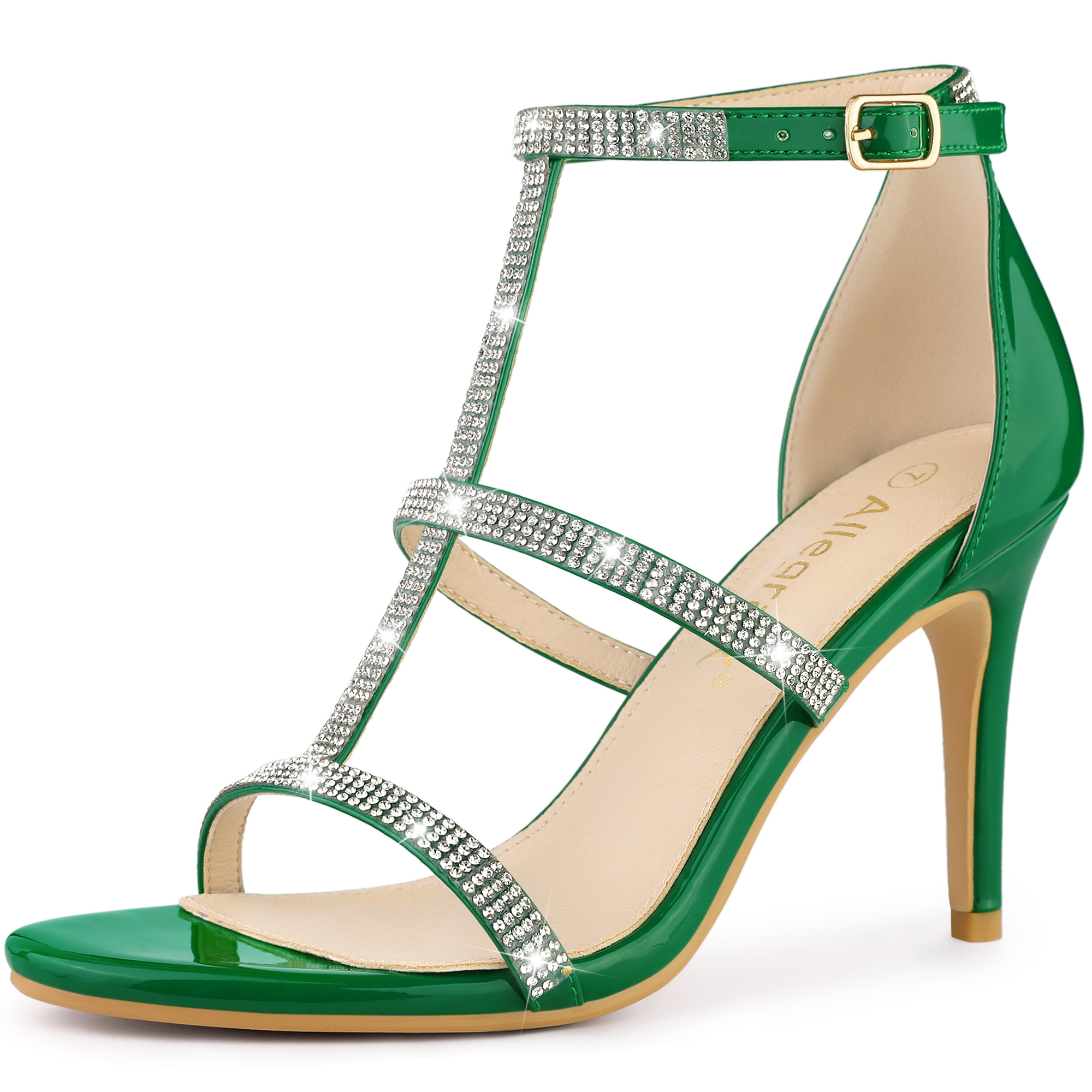 Rhinestone Ankle Strap Stiletto High Heel Sandals Green/8 - Allegra K catalog