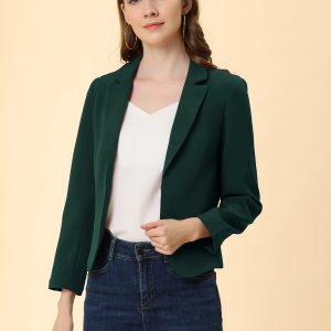 Open Front Office Work Business Crop Suit Blazer Jacket Green/M - Allegra K catalog