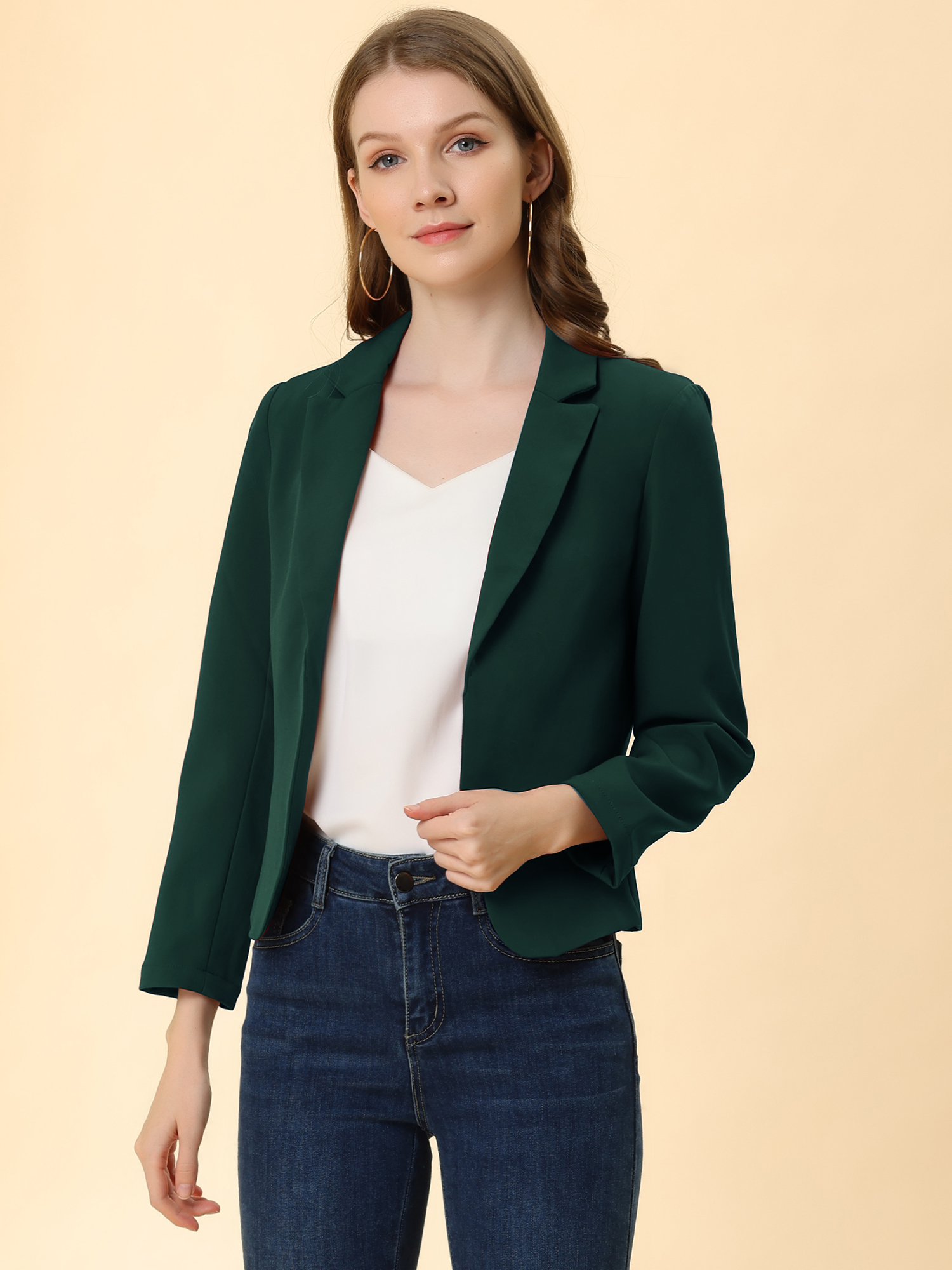 Open Front Office Work Business Crop Suit Blazer Jacket Green/XL - Allegra K catalog