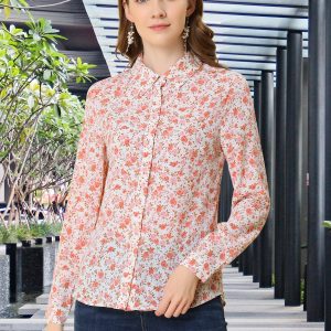 Button Down Floral Long Sleeve Point Collar Blouse White-Pink Floral/S - Allegra K catalog