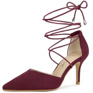 Pointed Toe Dress Pumps Lace Up Stiletto Heel Sandals Burgundy/6 - Allegra K catalog