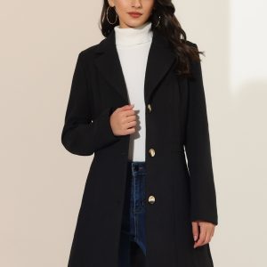 Single Breasted Notched Lapel Outerwear Winter Coats Black/S - Allegra K catalog