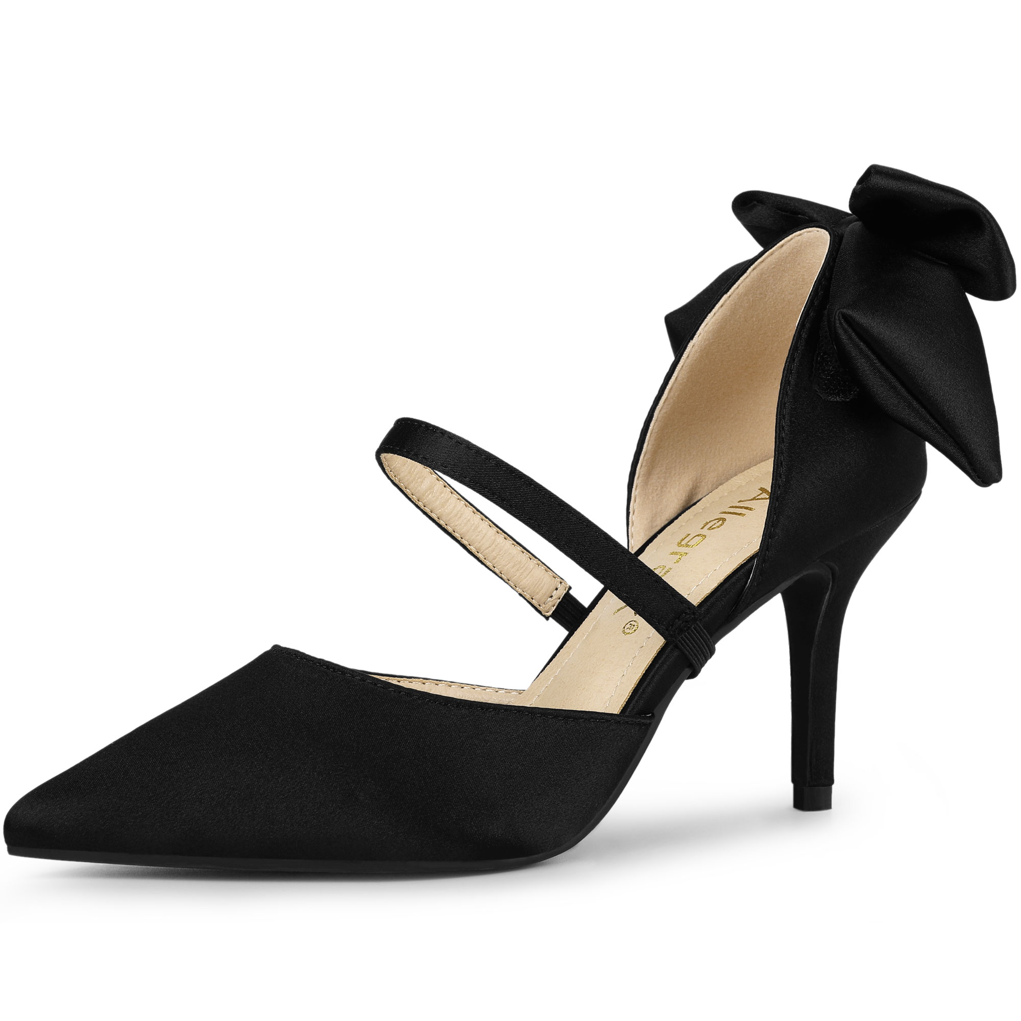 Pointed Toe Bow Satin Stiletto Heel Pumps Black/10 - Allegra K catalog