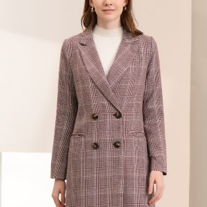 Double Breasted Notched Lapel Plaid Trench Blazer Coat Red/S - Allegra K catalog