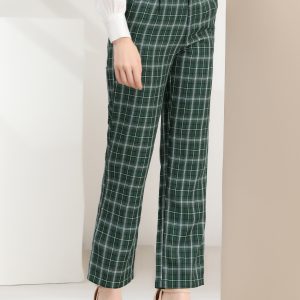 Plaid Elastic Waist Casual Work Office Long Pants Green Black White/S - Allegra K catalog