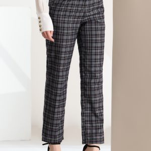Plaid Elastic Waist Casual Work Office Long Pants Dark Gray Black/M - Allegra K catalog