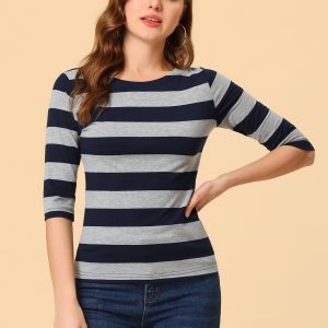 Halloween 3/4 Sleeve T-shirt Casual Boat Neck Slim Fit Tee Navy Gray/M - Allegra K catalog