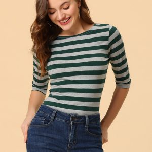 Halloween 3/4 Sleeve T-shirt Casual Boat Neck Slim Fit Tee Green Gray/M - Allegra K catalog
