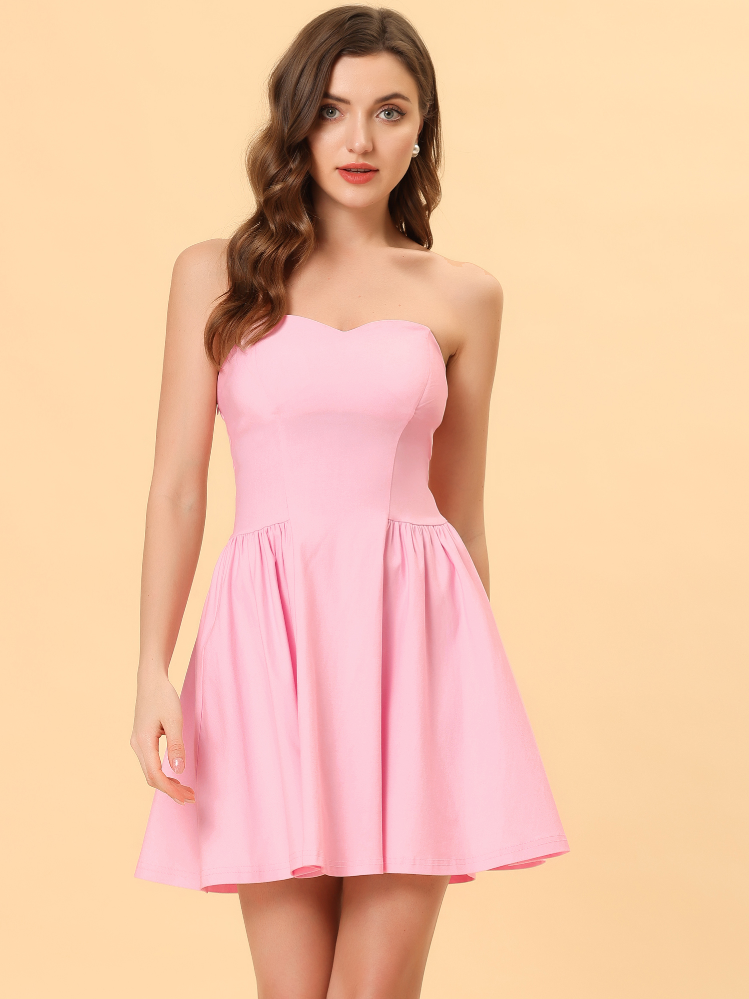 Strapless Sweetheart Neck Fit And Flare Mini Tube Top Dress Pink/S - Allegra K catalog