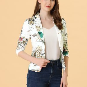 Open Front Notch Lapel Floral Business Casual Suit Blazer White-Flower/M - Allegra K catalog
