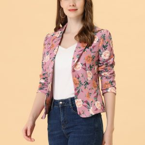 Open Front Notch Lapel Floral Business Casual Suit Blazer Rose-Floral/S - Allegra K catalog