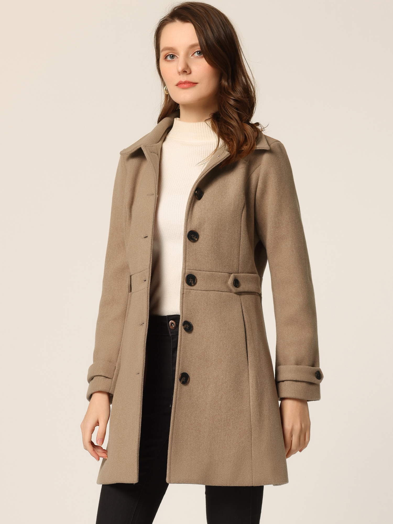 Winter Classic Outwear Overcoat with Pockets Single Breasted Coat Brown/L - Allegra K catalog
