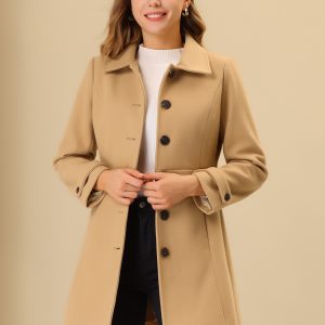 Winter Classic Outwear Overcoat with Pockets Single Breasted Coat Khaki/XL - Allegra K catalog
