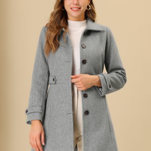 Winter Classic Outwear Overcoat with Pockets Single Breasted Coat Grey/L - Allegra K catalog