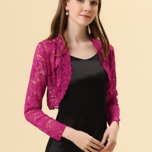 Elegant Sheer Floral Lace Cropped Bolero Shrugs Fuchsia/S - Allegra K catalog