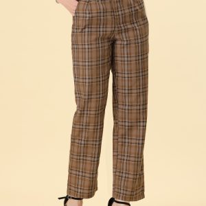 Plaid Elastic Waist Casual Work Office Long Pants Brown/XL - Allegra K catalog