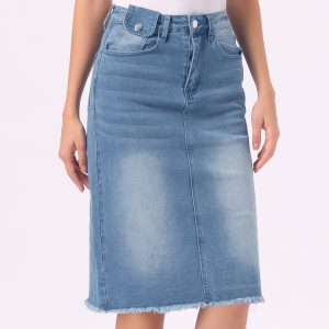 Casual High Waist Back Slit Stretch Denim Midi Jean Skirt Jean Blue/S - Allegra K catalog