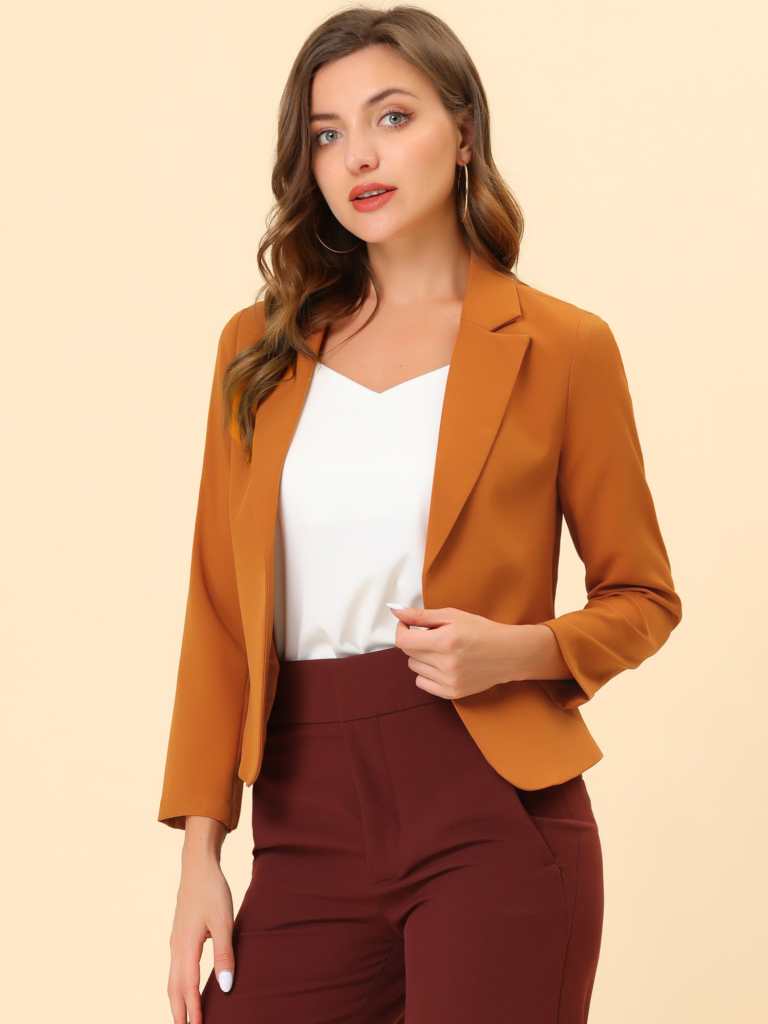 Open Front Office Work Business Crop Suit Blazer Jacket Dark Orange/XL - Allegra K catalog