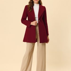 Lapel Collar Buttoned Outerwear Elegant Work Winter Coat Burgundy/XS - Allegra K catalog