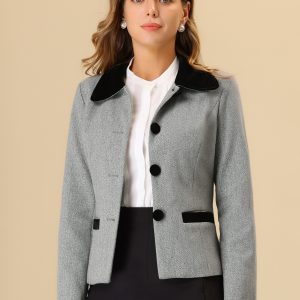Collar Single Breasted Button Down Cropped Pea Coat Light Grey/M - Allegra K catalog