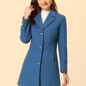 Single Breasted Notched Lapel Outerwear Winter Coats Dusty Blue/L - Allegra K catalog