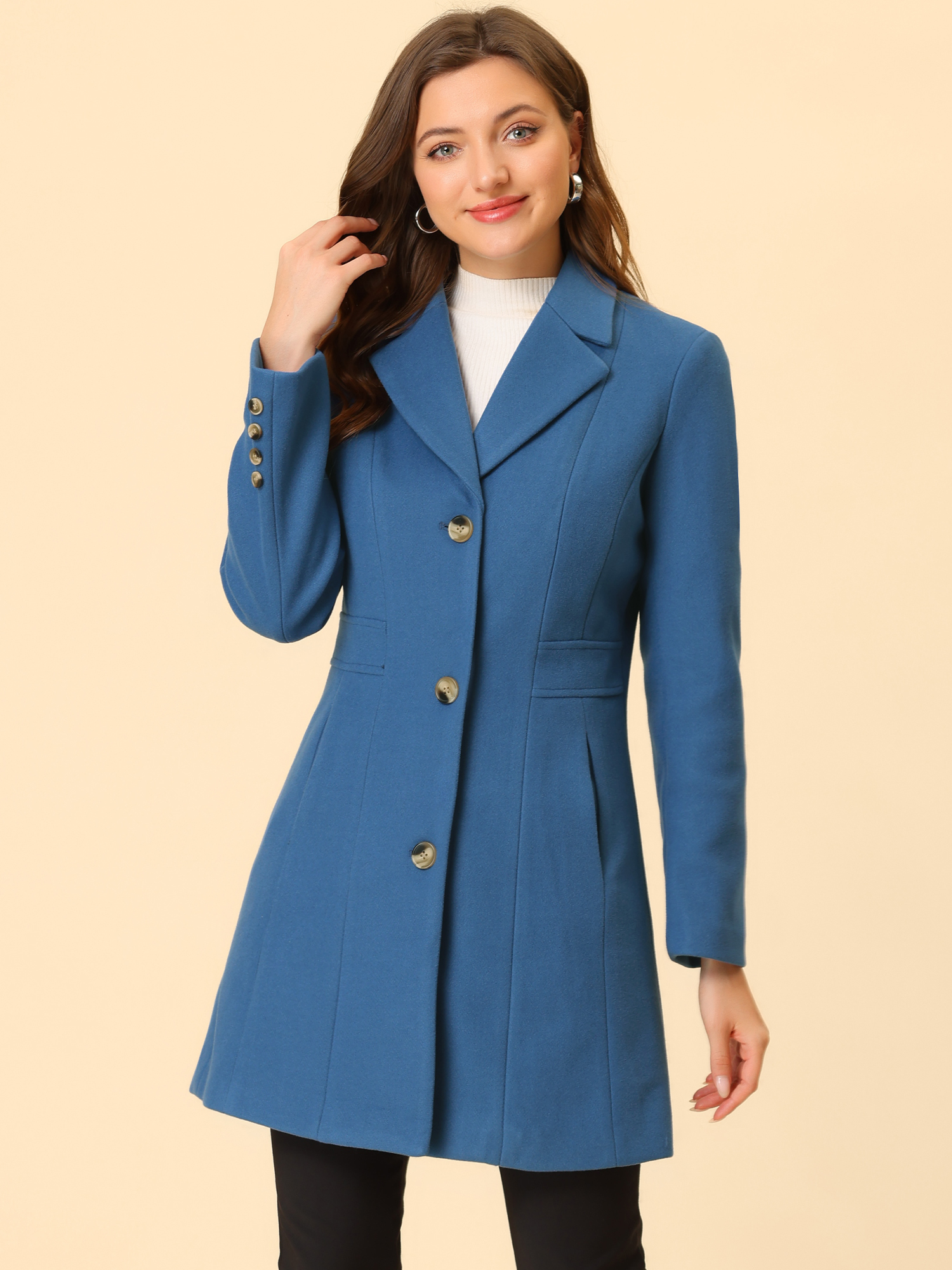 Single Breasted Notched Lapel Outerwear Winter Coats Dusty Blue/L - Allegra K catalog
