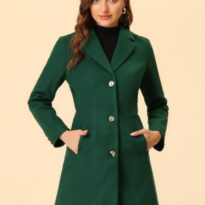 Single Breasted Notched Lapel Outerwear Winter Coats Green/XS - Allegra K catalog