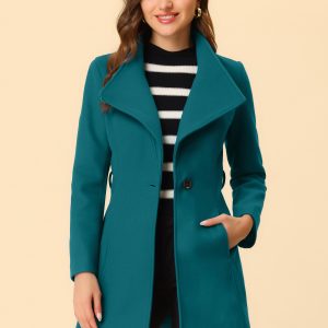 Classic Stand Collar Long Sleeve Belted Winter Coat Dark Lake Blue/XL - Allegra K catalog