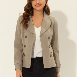 Winter Notched Lapel Double Breasted Short Pea Coat Light Brown/M - Allegra K catalog