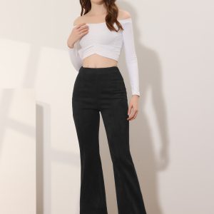 Faux Suede Wide Leg Casual Business Flared Bell Pants Black/M - Allegra K catalog