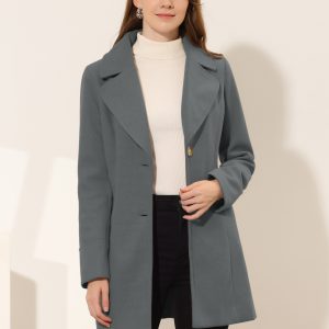 Elegant Notched Shawl Collar Single Breasted Winter Long Coat Deep Grey/M - Allegra K catalog