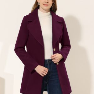 Notched Shawl Collar Single Breasted Winter Long Coat Purplish Red/L - Allegra K catalog