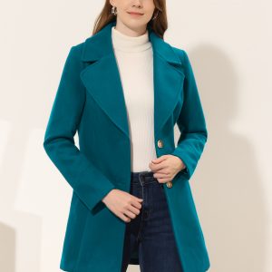 Elegant Notched Shawl Collar Single Breasted Winter Long Coat Lake Blue/S - Allegra K catalog