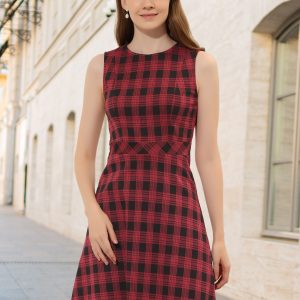 Plaid Sleeveless Fit and Flare Houndstooth Work Dress Red Black/M - Allegra K catalog