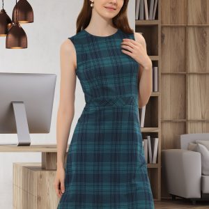 Plaid Sleeveless Fit and Flare Houndstooth Work Dress Blue/L - Allegra K catalog