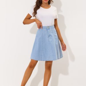 High Waisted A-Line Flared Casual Denim Midi Jean Skirt Sky Blue/M - Allegra K catalog